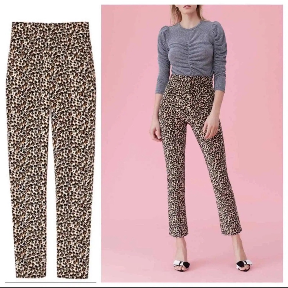 NWT Rebecca Taylor Leopard Print Velvet High Waisted Pants Size 6